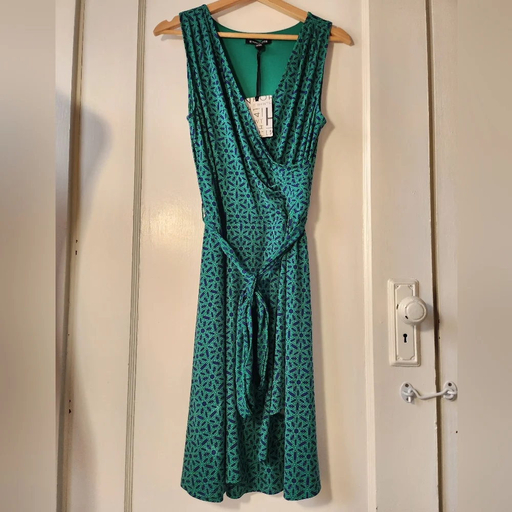 41 Hawthorn Tristana Faux-Wrap Dress Green Geometric Print - Picture 6 of 7